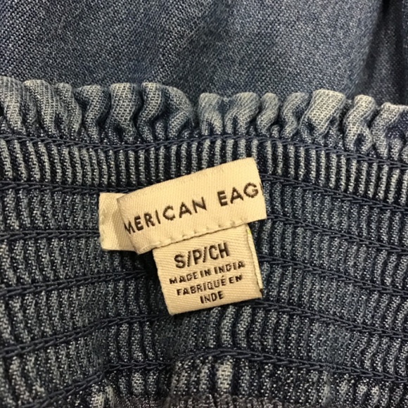 American Eagle Women Size SM Wide Leg Chambray Cropped Pants Ankle Cotton Denim - Picture 7 of 11